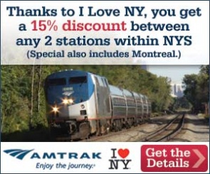 Amtrak: 15% discount between any 2 stations within NYS >>